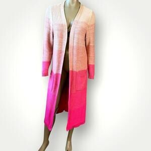 Torrid Long Open Cardigan Duster Sweater Long Sleeves Slouchy Size L Pink Ombre